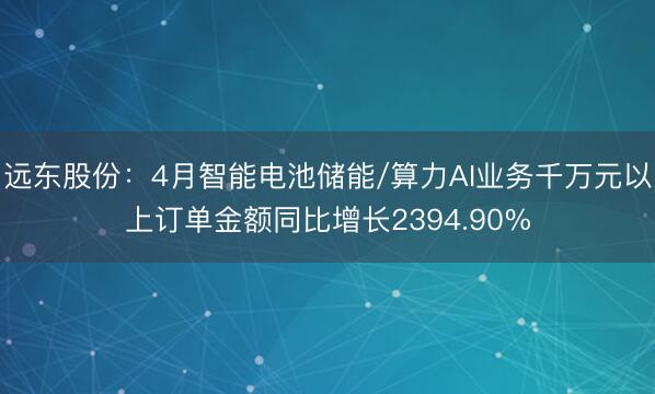 远东股份：4月智能电池储能/算力AI业务千万元以上订单金额同比增长2394.90%
