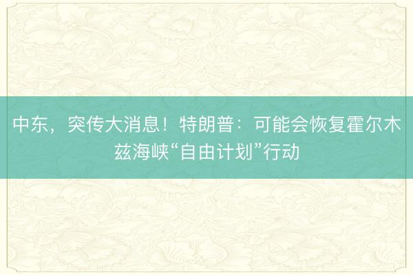 中东，突传大消息！特朗普：可能会恢复霍尔木兹海峡“自由计划”行动