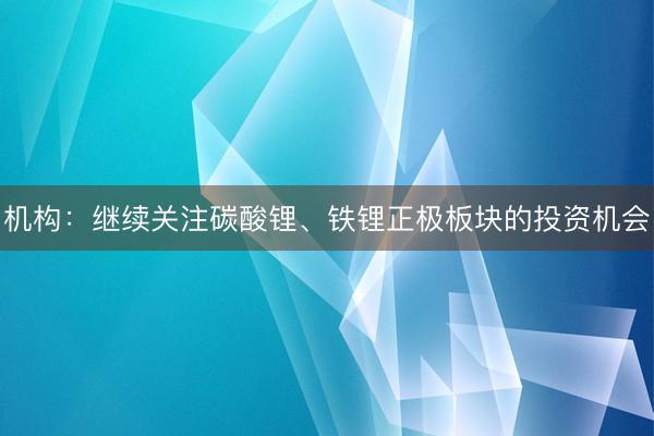 机构：继续关注碳酸锂、铁锂正极板块的投资机会