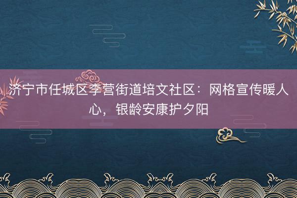 济宁市任城区李营街道培文社区：网格宣传暖人心，银龄安康护夕阳