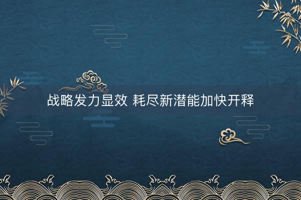 战略发力显效 耗尽新潜能加快开释