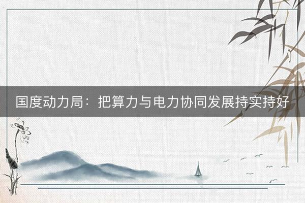 国度动力局：把算力与电力协同发展持实持好