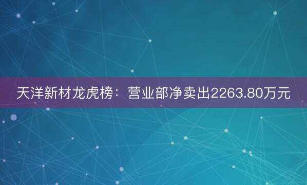 天洋新材龙虎榜：营业部净卖出2263.80万元