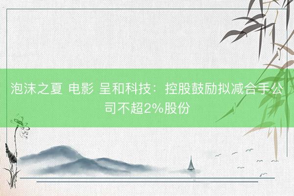 泡沫之夏 电影 呈和科技：控股鼓励拟减合手公司不超2%股份