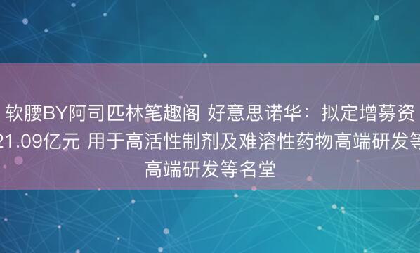 软腰BY阿司匹林笔趣阁 好意思诺华：拟定增募资不超21.09亿元 用于高活性制剂及难溶性药物高端研发等名堂