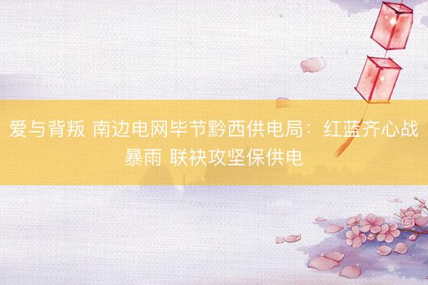 爱与背叛 南边电网毕节黔西供电局：红蓝齐心战暴雨 联袂攻坚保供电