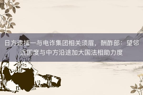 日方逮捕一与电诈集团相关须眉，酬酢部：望邻近国度与中方沿途加大国法相助力度