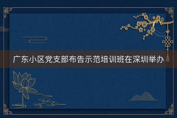 广东小区党支部布告示范培训班在深圳举办